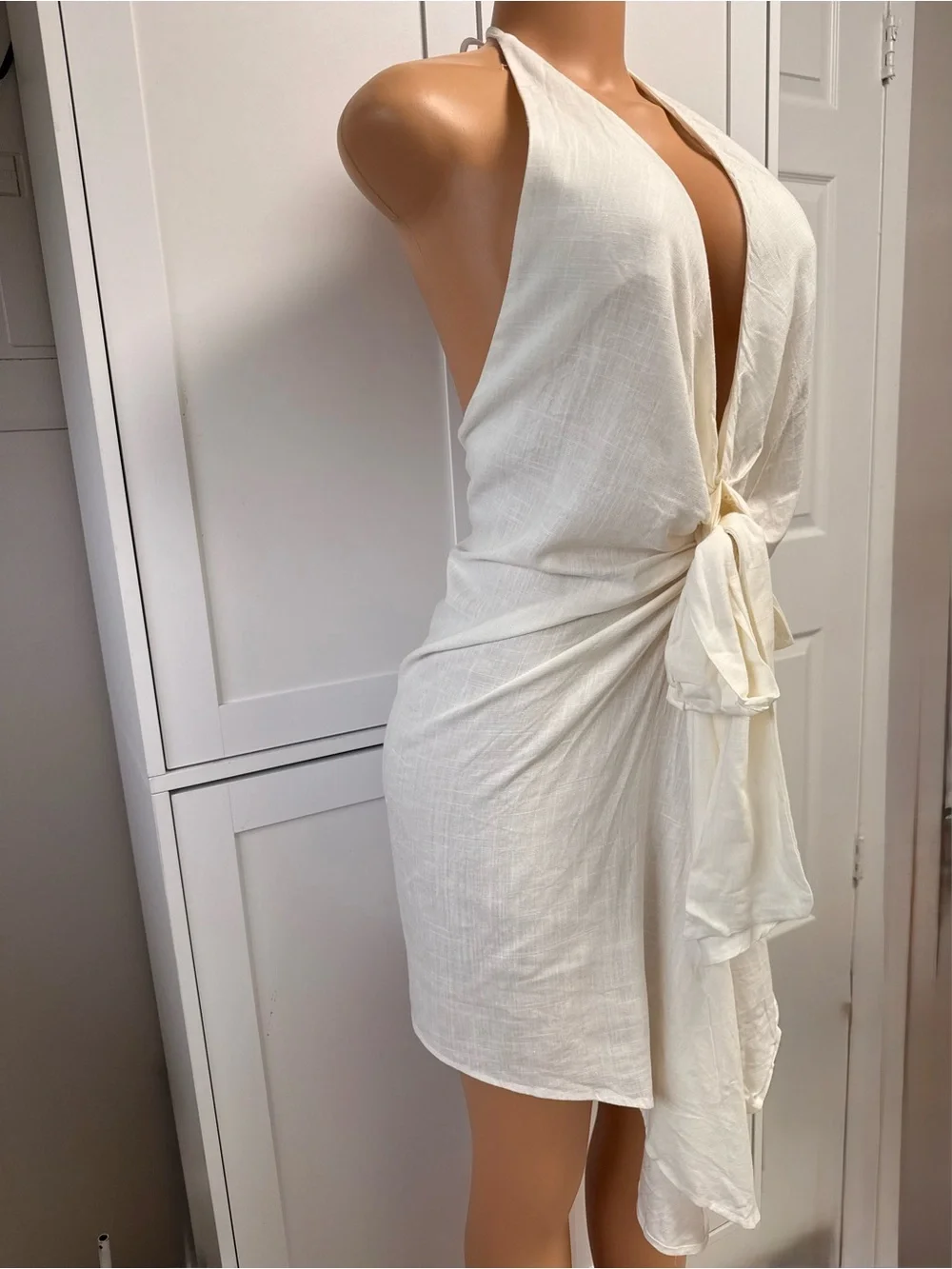 White Tie-Front Halter Dress